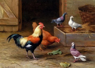 動物 Painting - ハント・エドガー 1870 1955 鶏 ハトと鳩